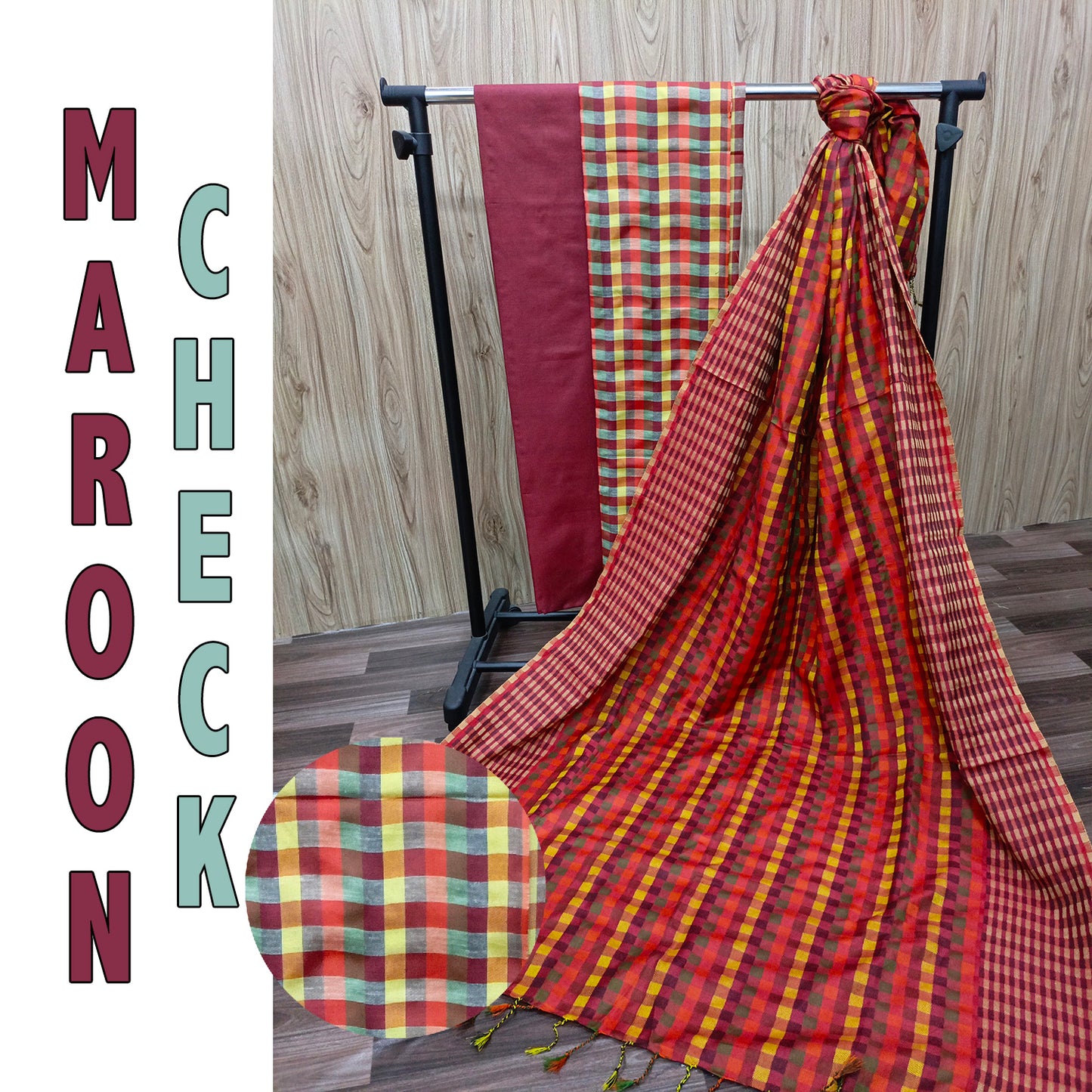 Winter Collection - Khaadi Khaddar - Maroon Check - Handwoven Fabric Suits - Rangoli 3 Pcs - Unstitched