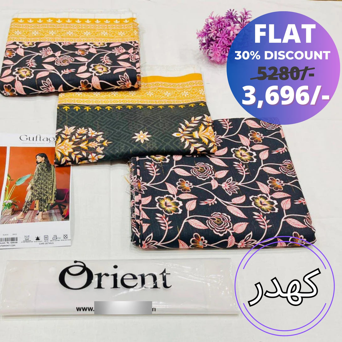 30% Discount on Black - Orient Unstitched Khaddar 3 Piece Suit