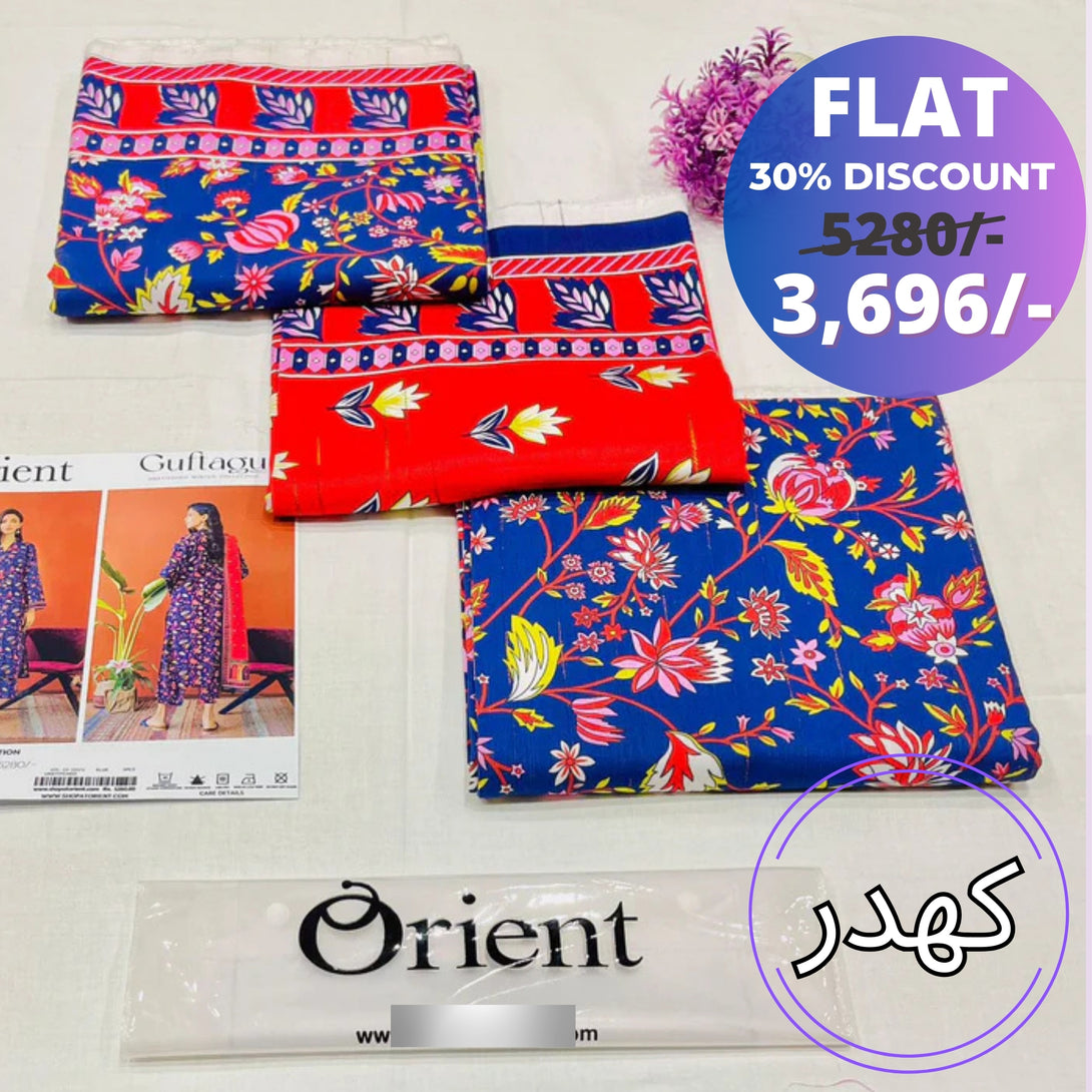 30% Discount on Blue - Orient Unstitched Khaddar 3 Piece Suit