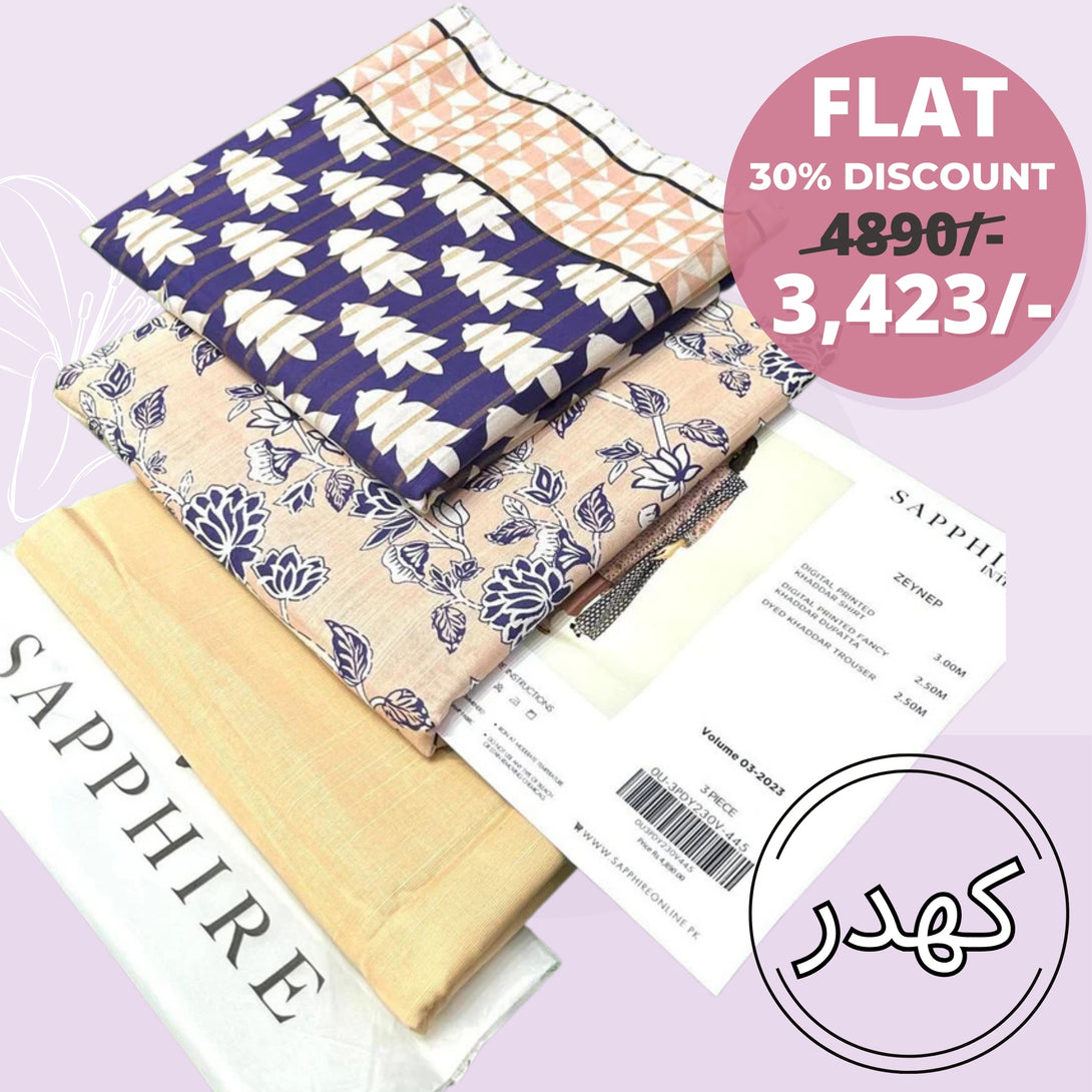 30% Discount on Cream Digital-printed - Sapphire Khaddar 3-Piece Suit