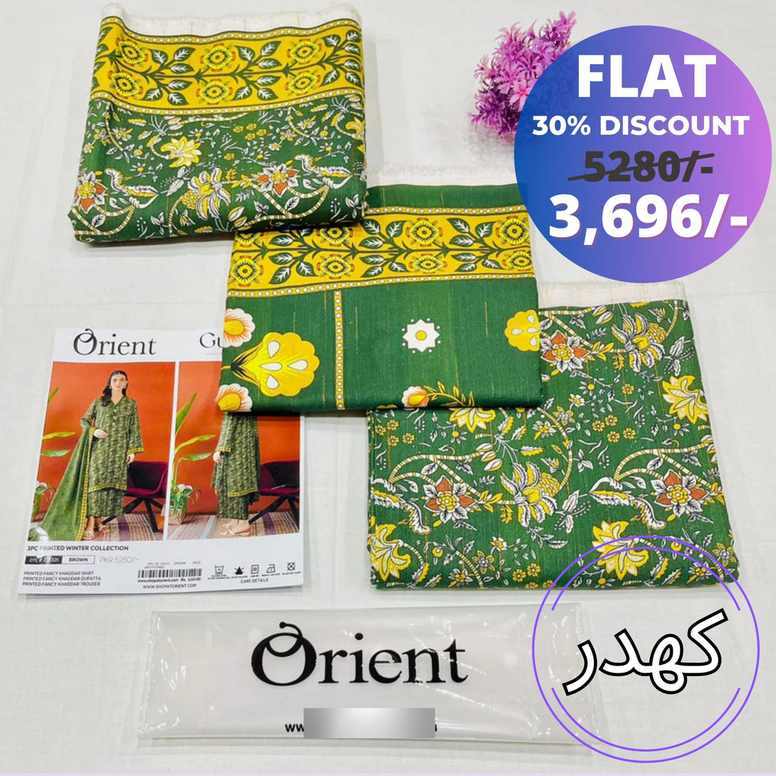 30% Discount on Green - Orient Unstitched Khaddar 3 Piece Suit