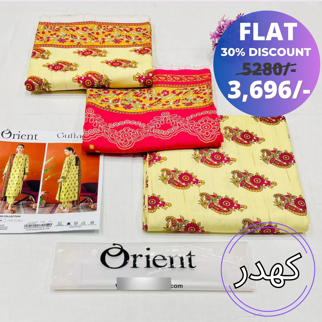 30% Discount on Pale Yellow - Orient Unstitched Khaddar 3 Piece Suit