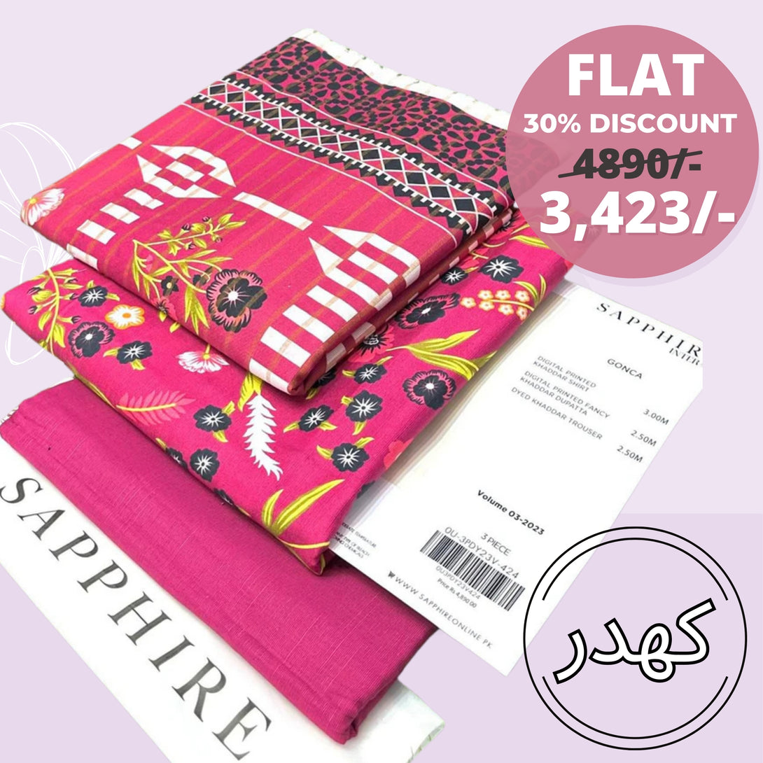 30% Discount on Pink Digital-printed - Sapphire Khaddar 3-Piece Suit