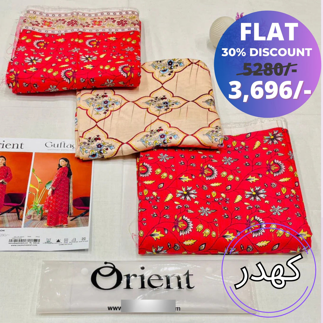 30% Discount on Red - Orient Unstitched Khaddar 3-Piece Suit