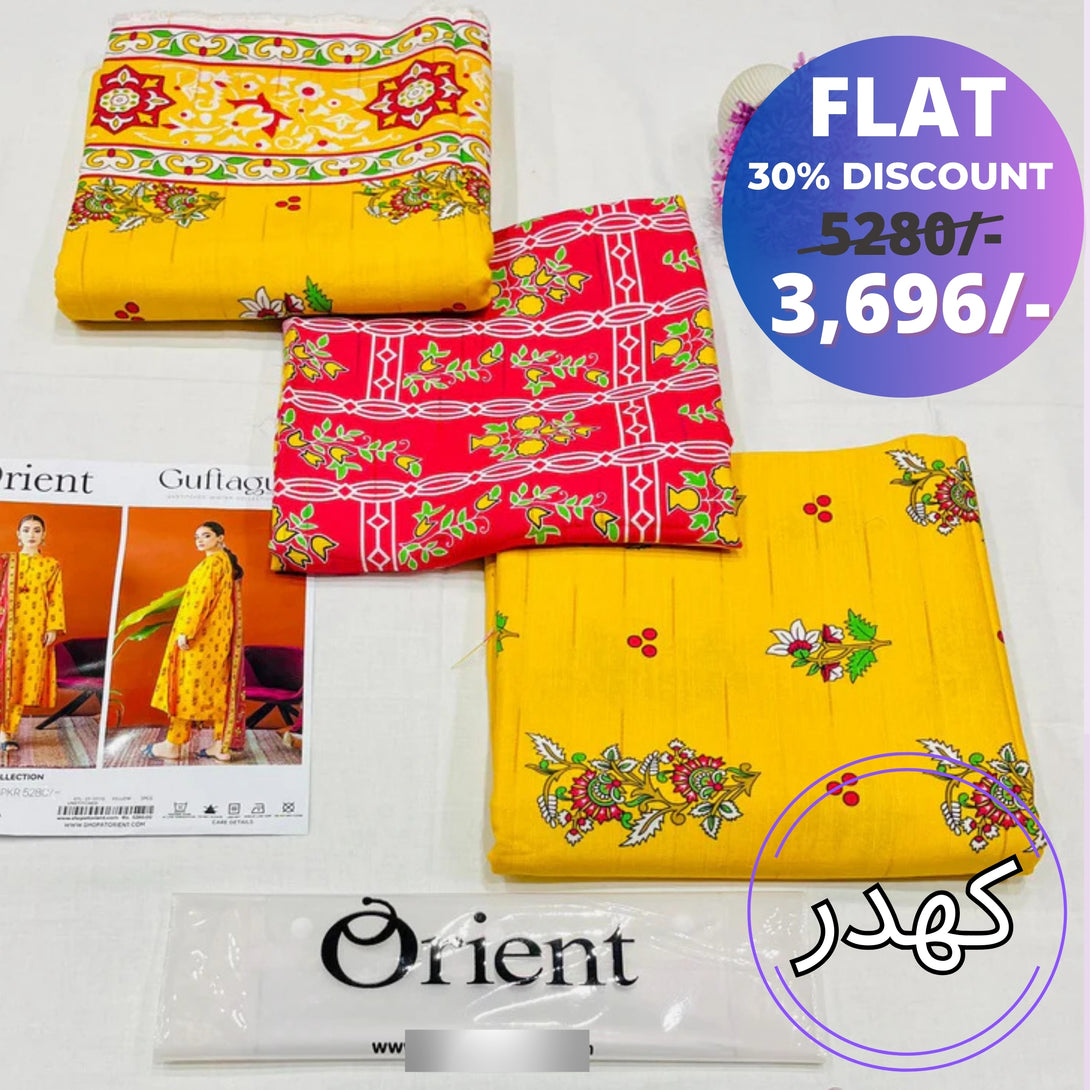 30% Discount on Yellow - Orient Unstitched Khaddar 3 Piece Suit
