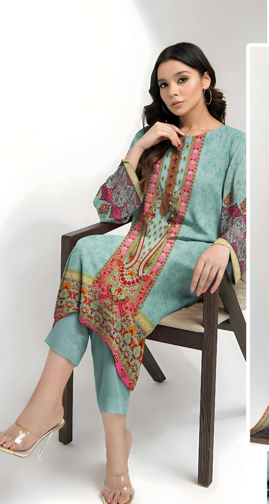 Aqua - Digital Printed Linen 3-piece Suit - Full