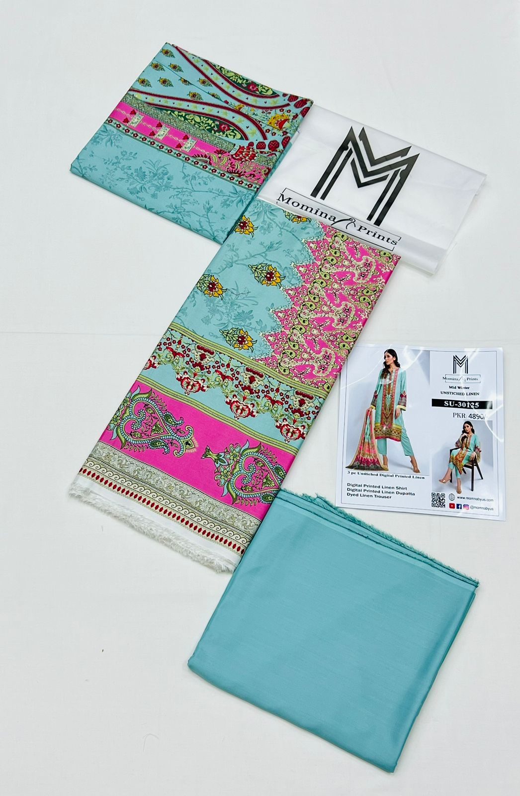 Aqua - Digital Printed Linen 3-piece Suit - Kameez, Shalwar & Dupatta
