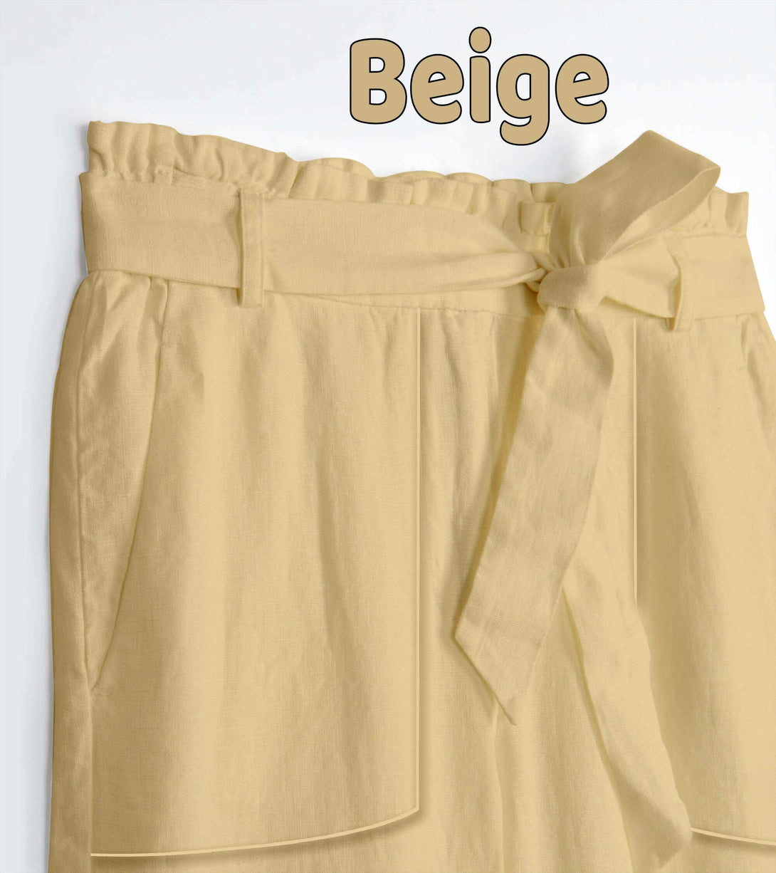 Beige - Paperbag Waist-Pants/Trousers For Women In Cotton