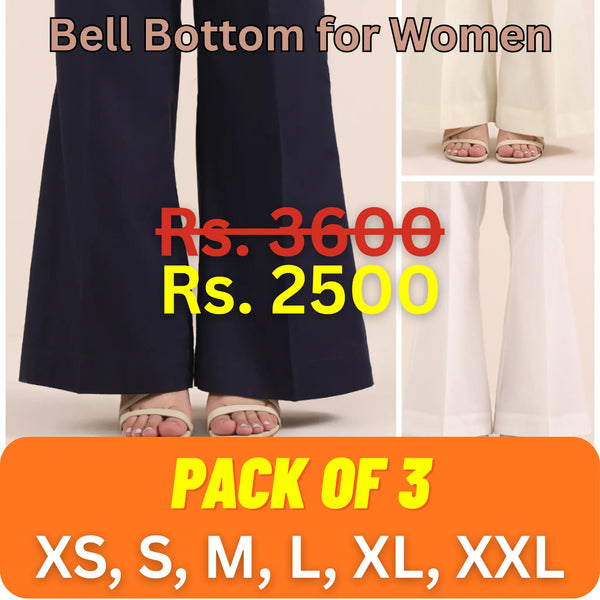 Pack of 3 - Bell Bottom Trousers for Women in Cotton - BBS01 ( BWI )