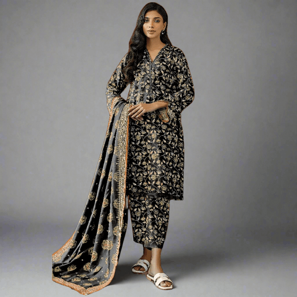 Black - Orient Unstitched Khaddar 3 Piece Suit