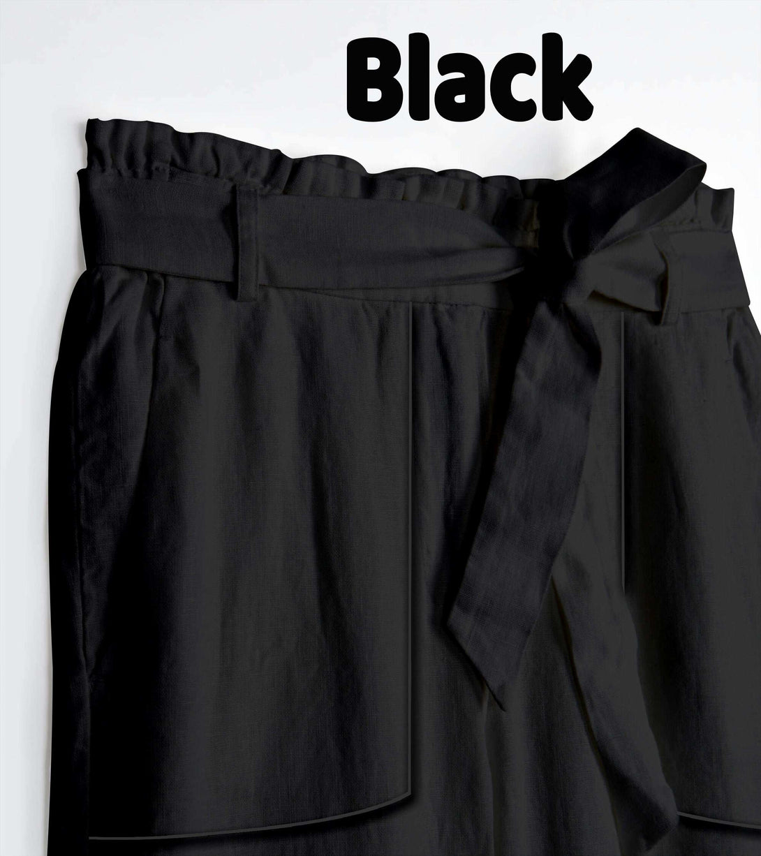 Black - Paperbag Waist-Pants/Trousers For Women In Cotton
