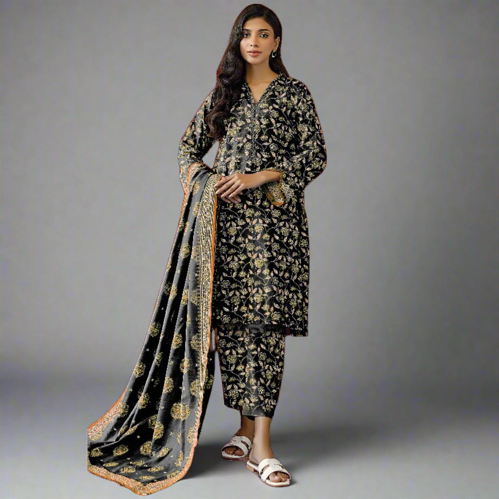 Black - Orient Unstitched Khaddar 3 Piece Suit