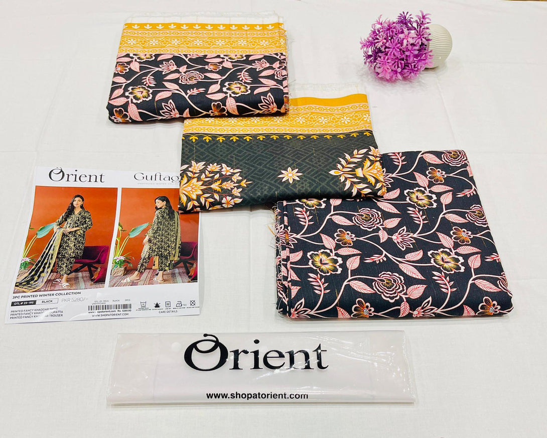 Black - Orient Unstitched Khaddar 3 Piece Suit - Kameez, Shalwar & Dupatta