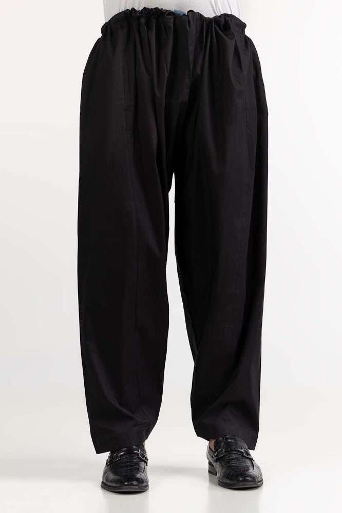 Black - Shalwar/Trousers For Men In Cotton - Front