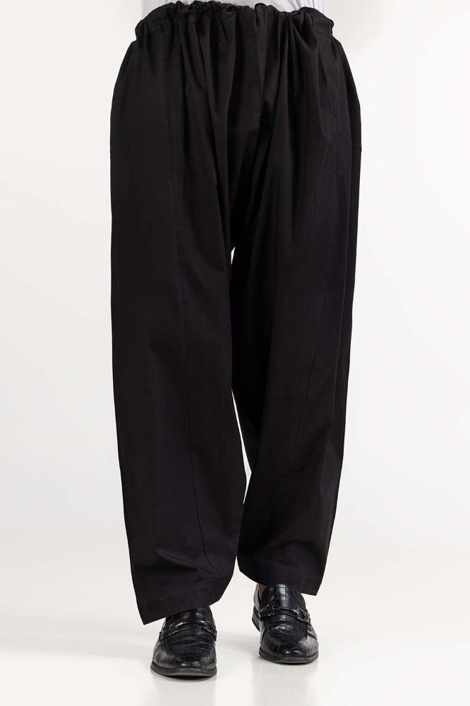Black - Shalwar/Trousers For Men In Cotton - Right Front