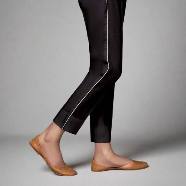 Black - Slim-Fit Piping-Pants/Trousers For Women In Cotton