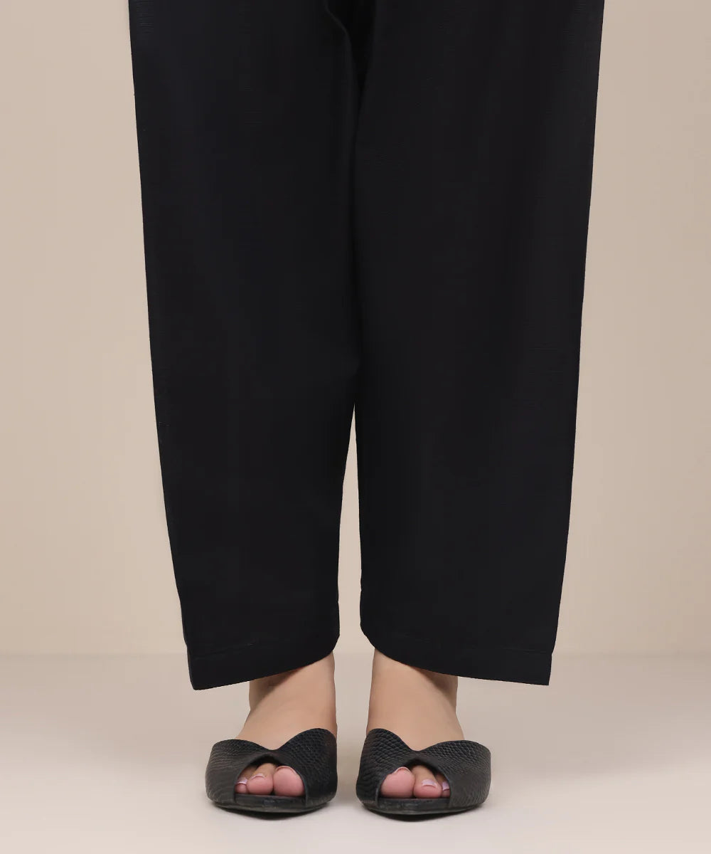 Black - Stitched Shalwar/Trousers For Women In Khaddar