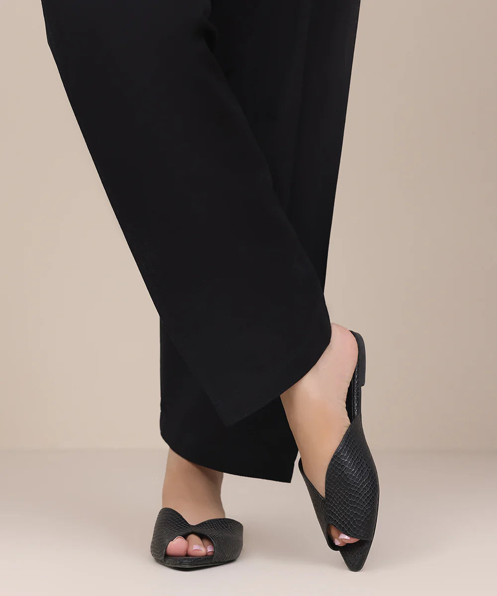 Black - Stitched Shalwar/Trousers For Women In Khaddar - Front