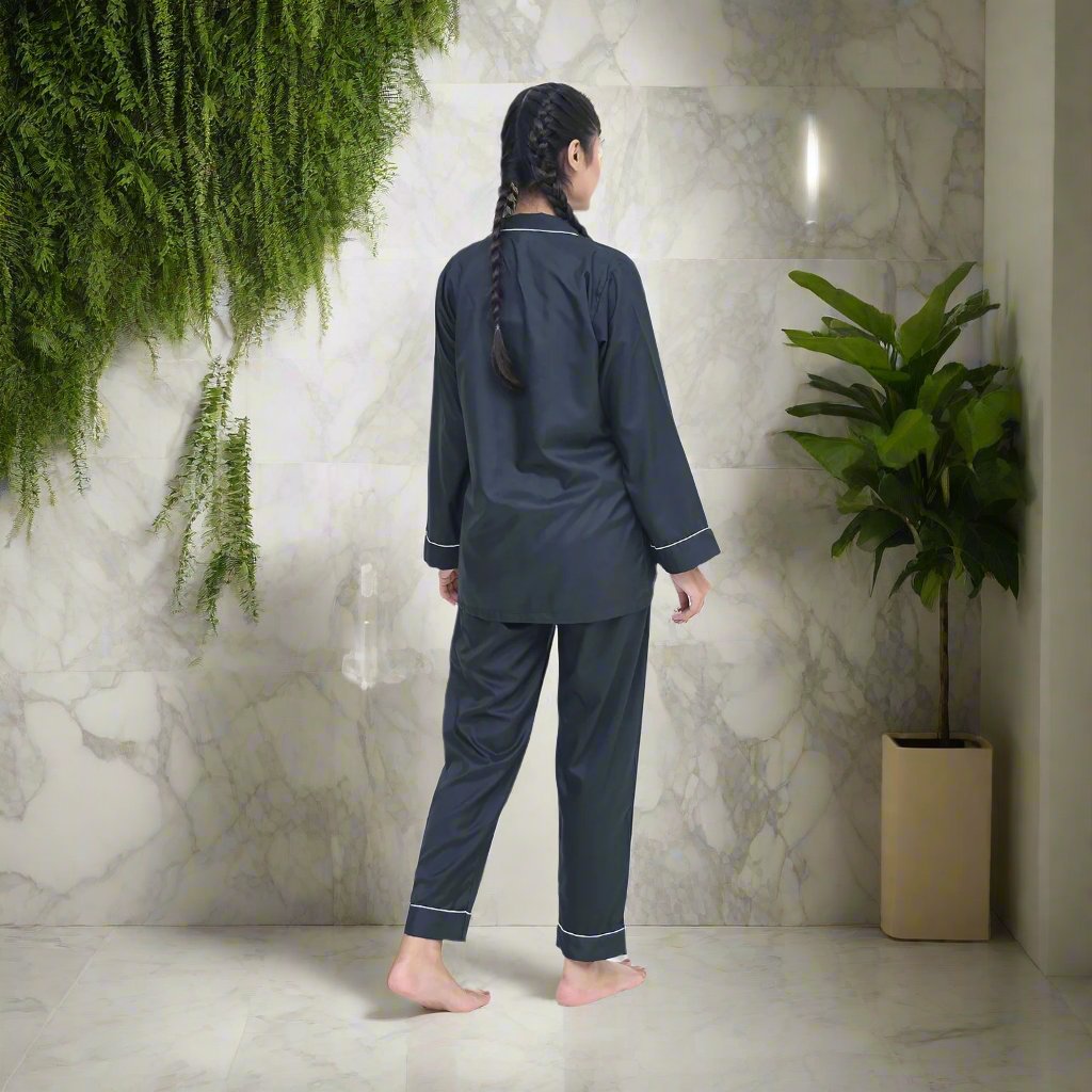 Black - Two-Piece Winter Night Suit For Women - Back