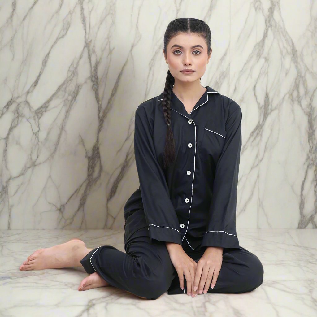 Black - Two-Piece Winter Night Suit For Women - Full