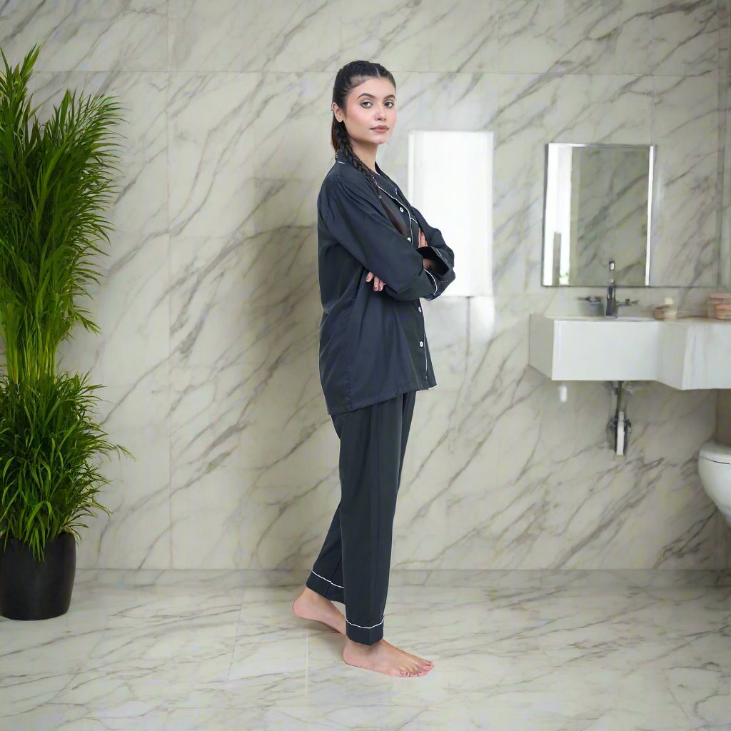 Black - Two-Piece Winter Night Suit For Women - Right