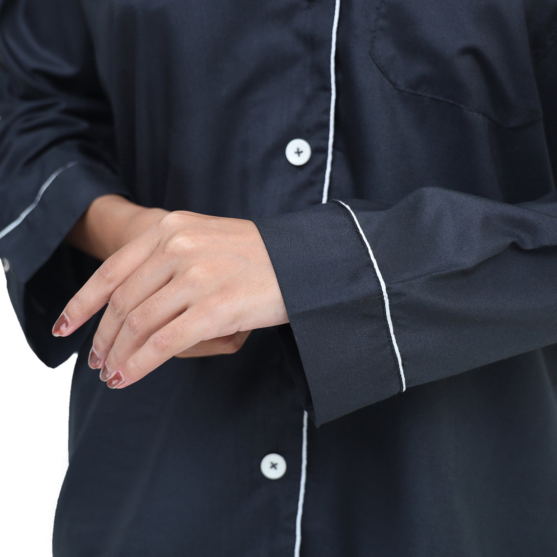 Black - Two-Piece Winter Night Suit For Women - Top