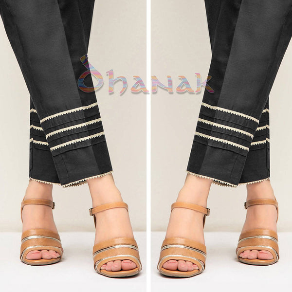 Black Gotta Lace-Trousers For Women In Cotton