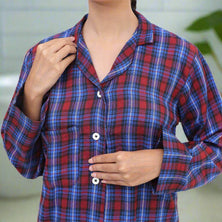 Fleece - Winter Collection - Night Suit - 2 Piece - Blue Check