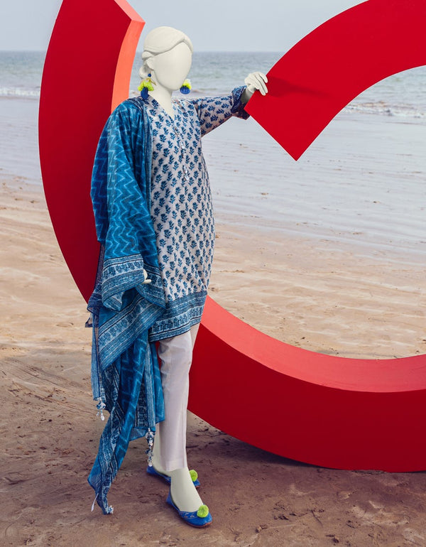 Blue-Floral Printed - Stitched J. 2-Piece Lawn Suit