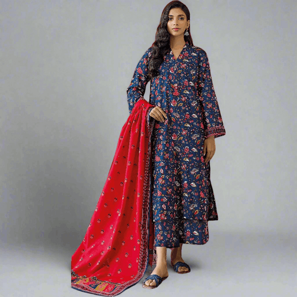 Blue - Orient Unstitched Khaddar 3 Piece Suit