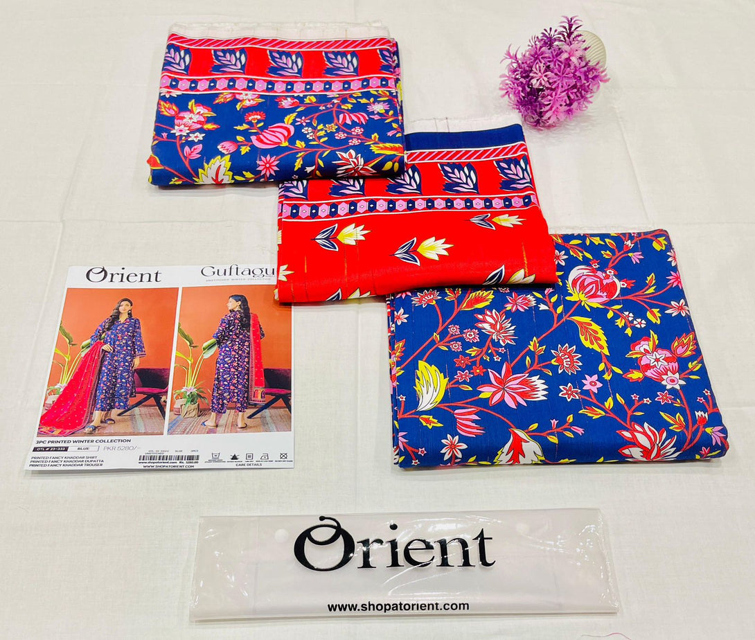 Blue - Orient Unstitched Khaddar 3 Piece Suit - Kameez, Shalwar & Dupatta