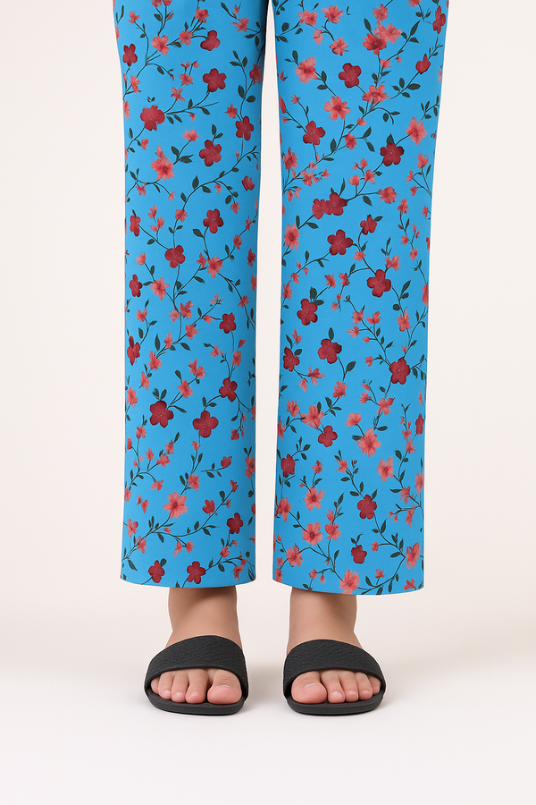 Blue Floral Printed - Trousers For Women