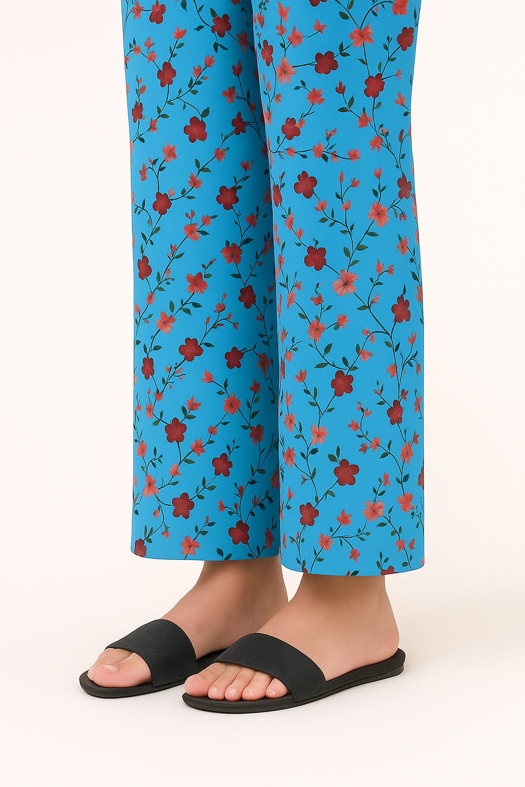 Blue Floral Printed - Trousers For Women - Left