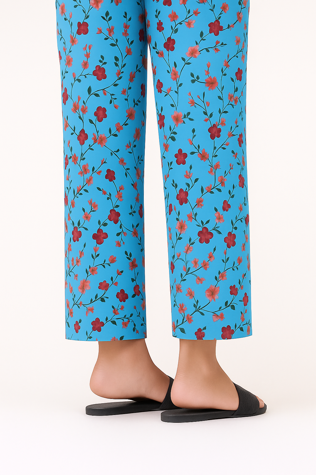 Blue Floral Printed - Trousers For Women - Right