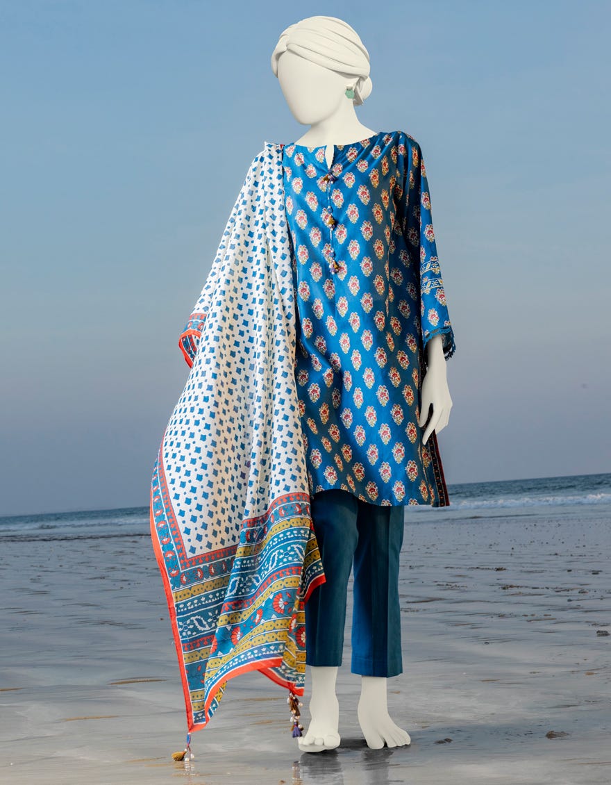 Blue Printed - Stitched J. 2-Piece Lawn Suit
