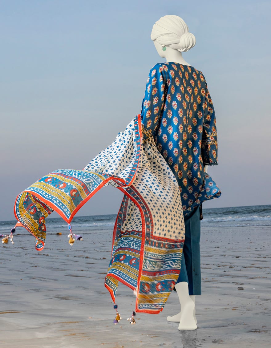 Blue Printed - Stitched J. 2-Piece Lawn Suit - Back With Dupatta