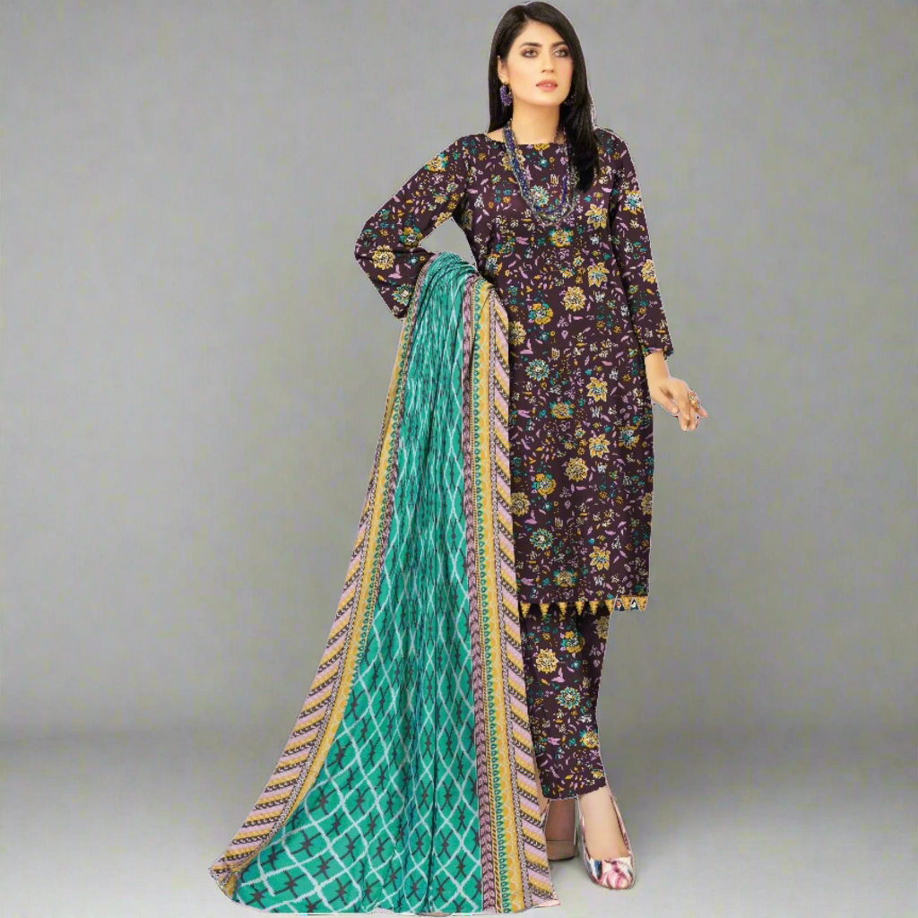 Brown - Orient Unstitched Khaddar 3 Piece Suit