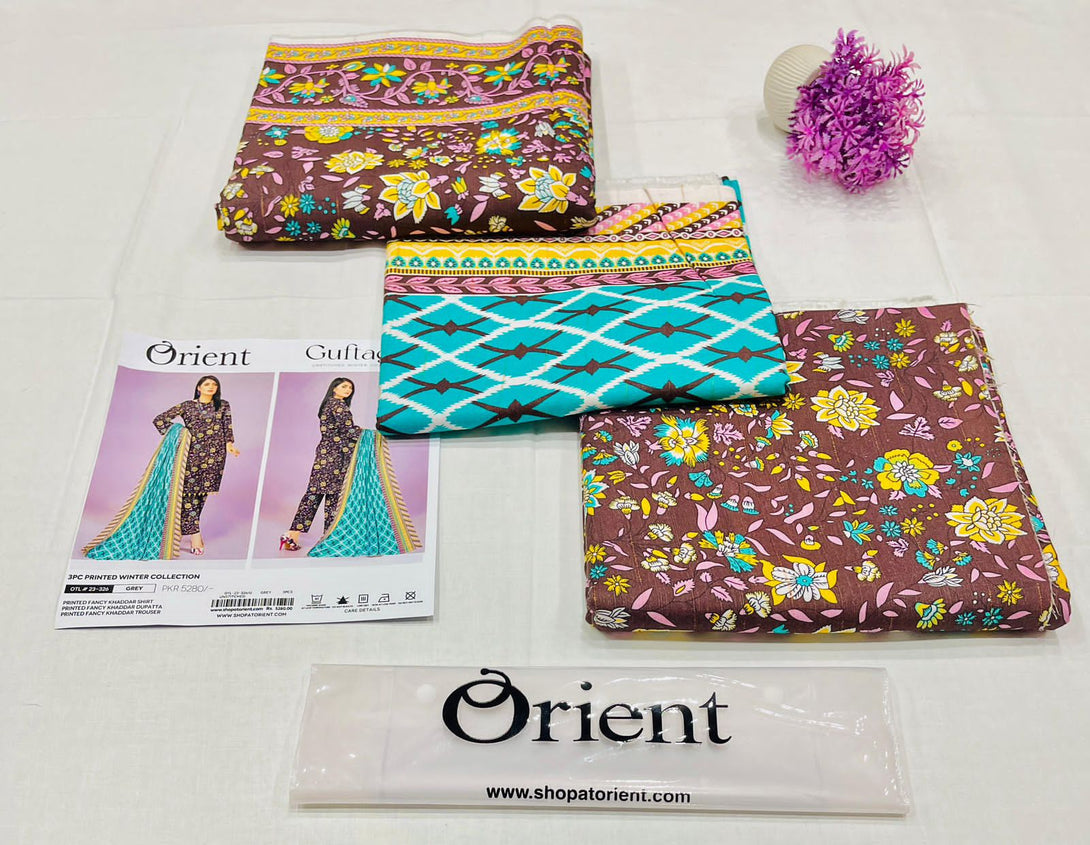 Brown - Orient Unstitched Khaddar 3 Piece Suit - Kameez, Shalwar & Dupatta