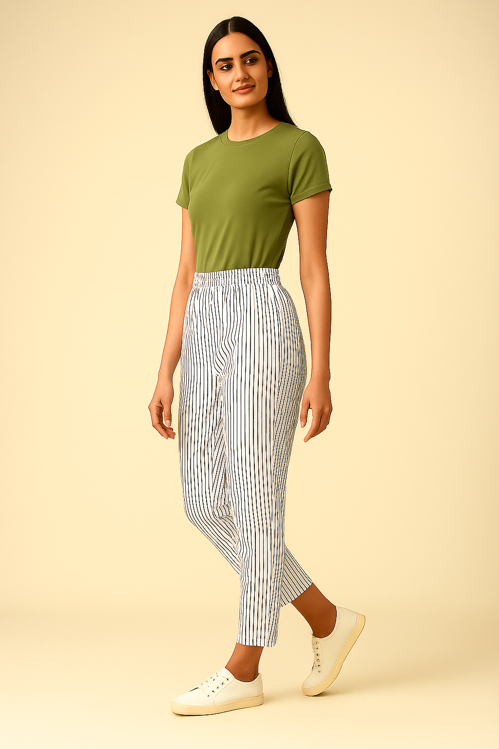 Chain Stripes Cotton Printed Trousers For Women - Left