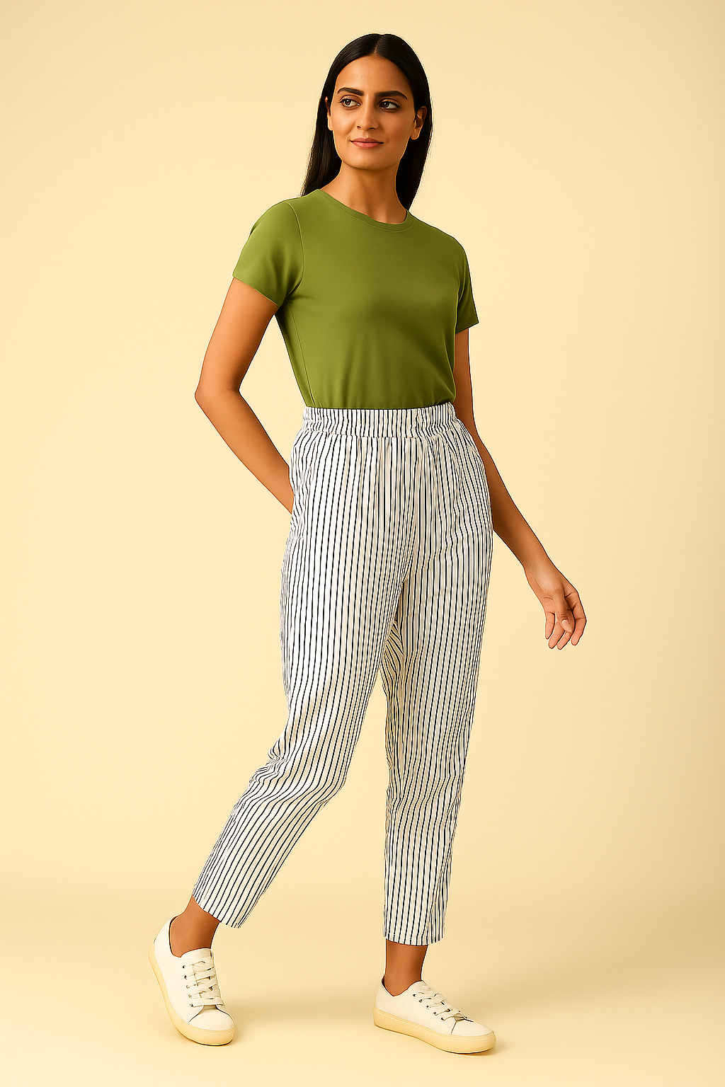 Chain Stripes Cotton Printed Trousers For Women - Right