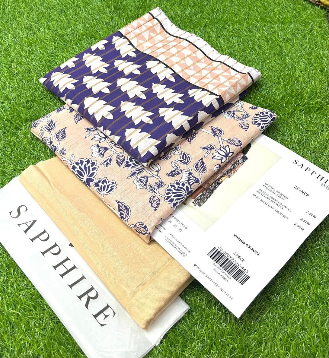 Cream Digital-printed - Sapphire Khaddar 3-Piece Suit - Kameez, Shalwar & Dupatta