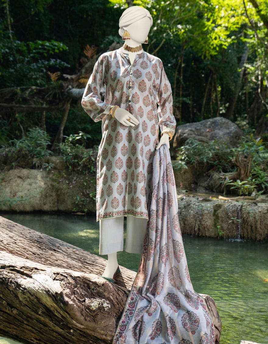 Gray Printed - Stitched J. 2-Piece Lawn Suit