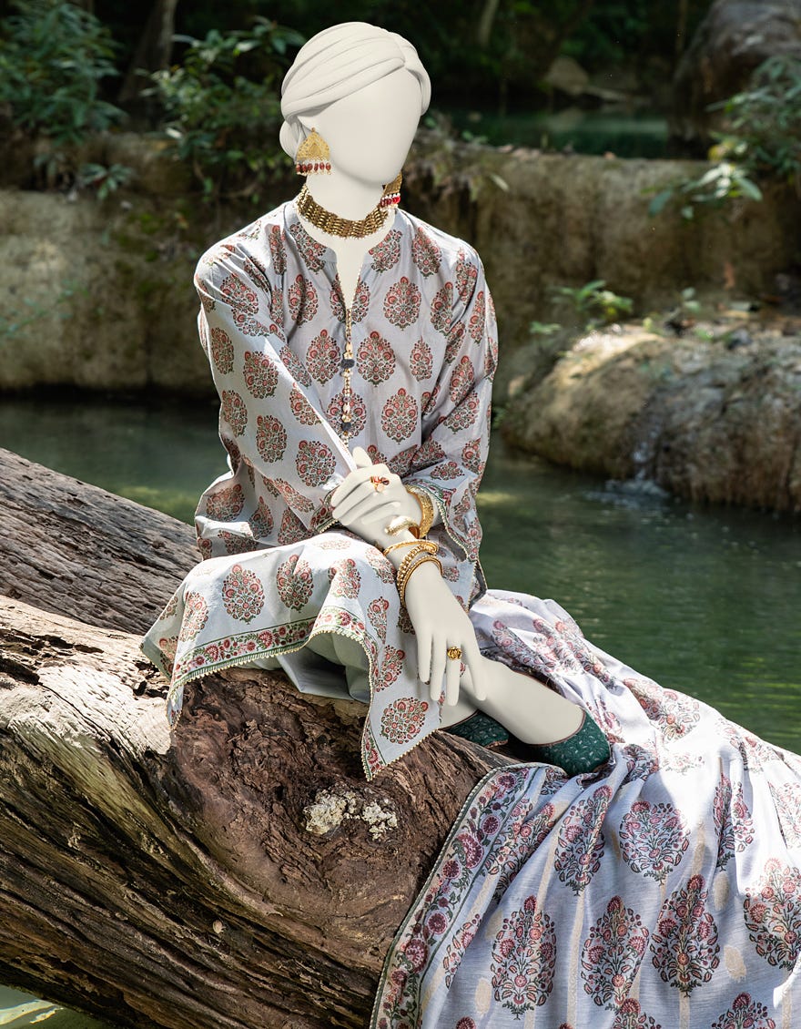 Gray Printed - Stitched J. 2-Piece Lawn Suit - Top