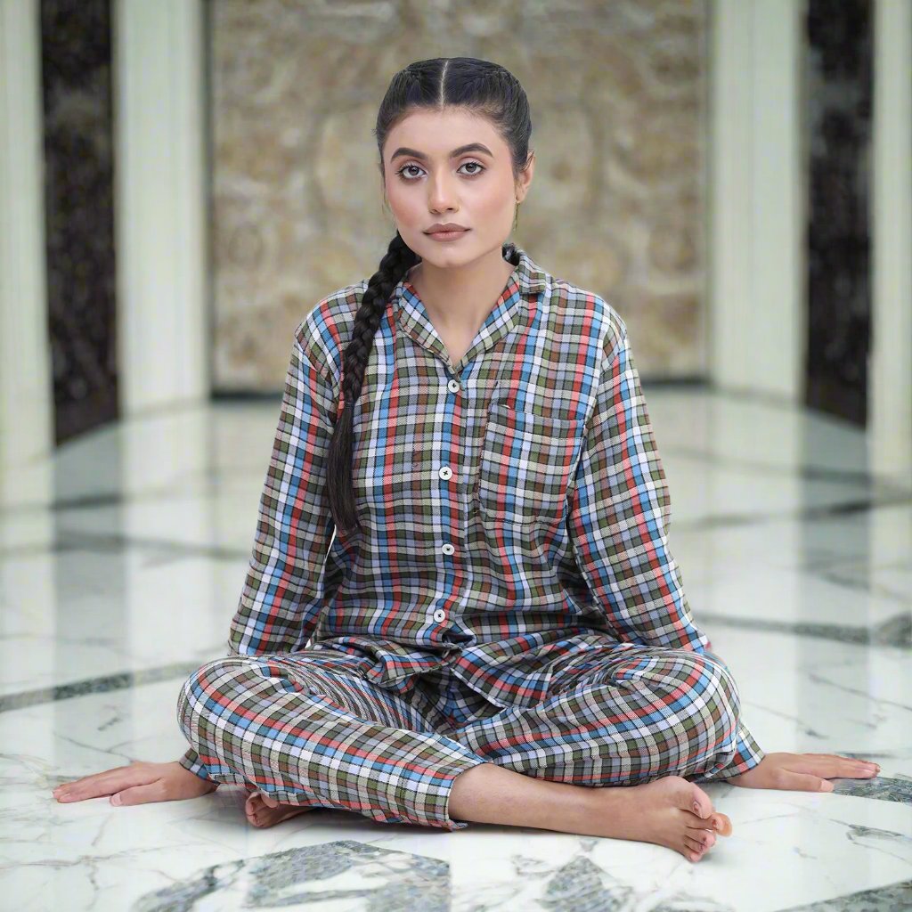 Green Check - Fleece Night 2-Piece Suits - Comfort Sitting