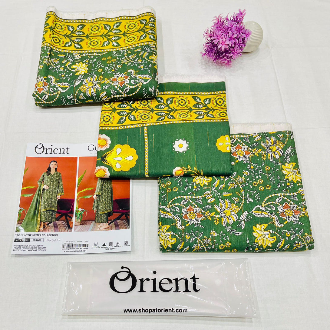 Green - Orient Unstitched Khaddar 3 Piece Suit - Kameez, Shalwar & Dupatta