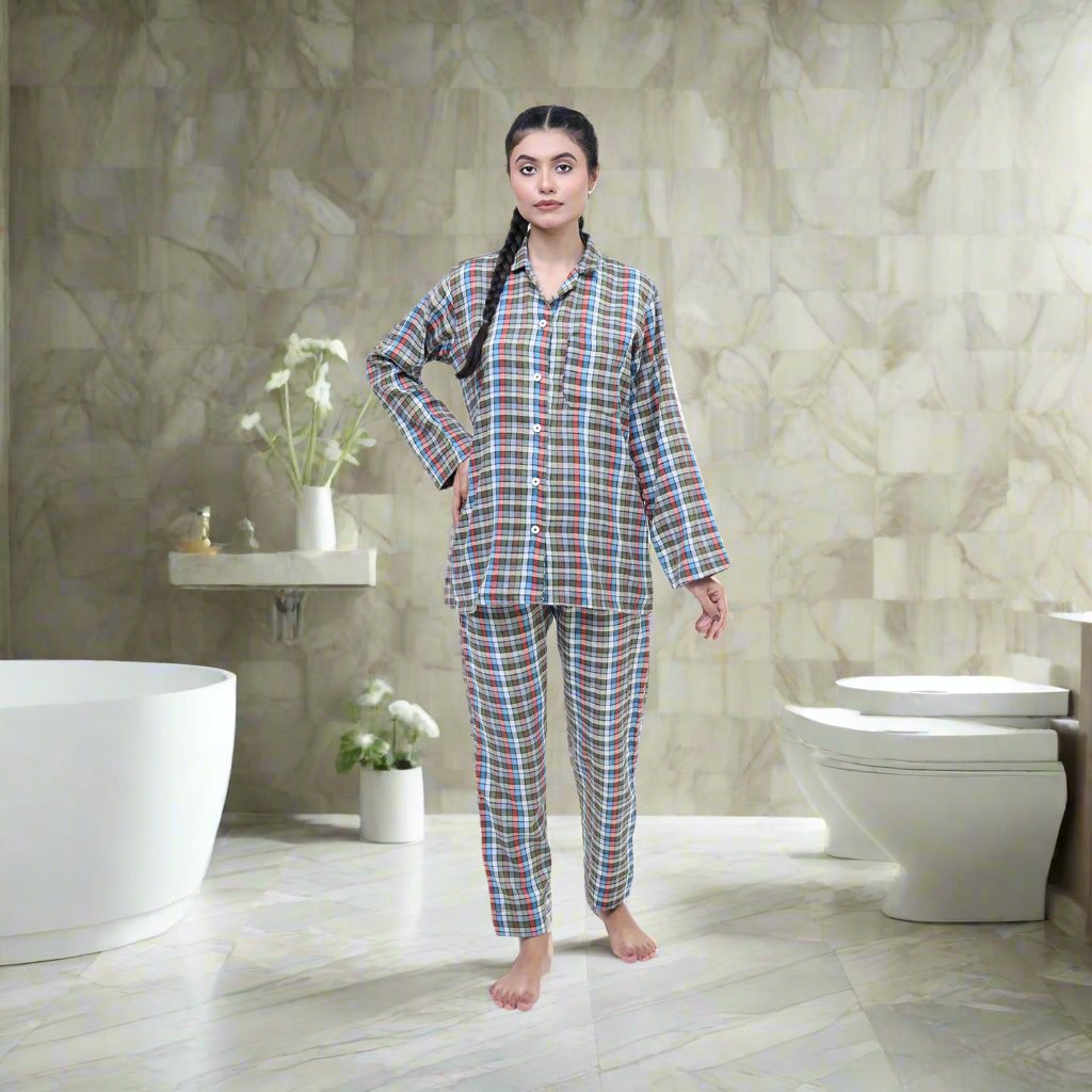 Green Check - Comfortable Fleece Night 2-Piece Suits