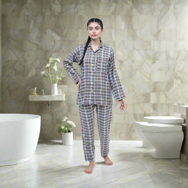 Green Check - Comfortable Fleece Night 2-Piece Suits