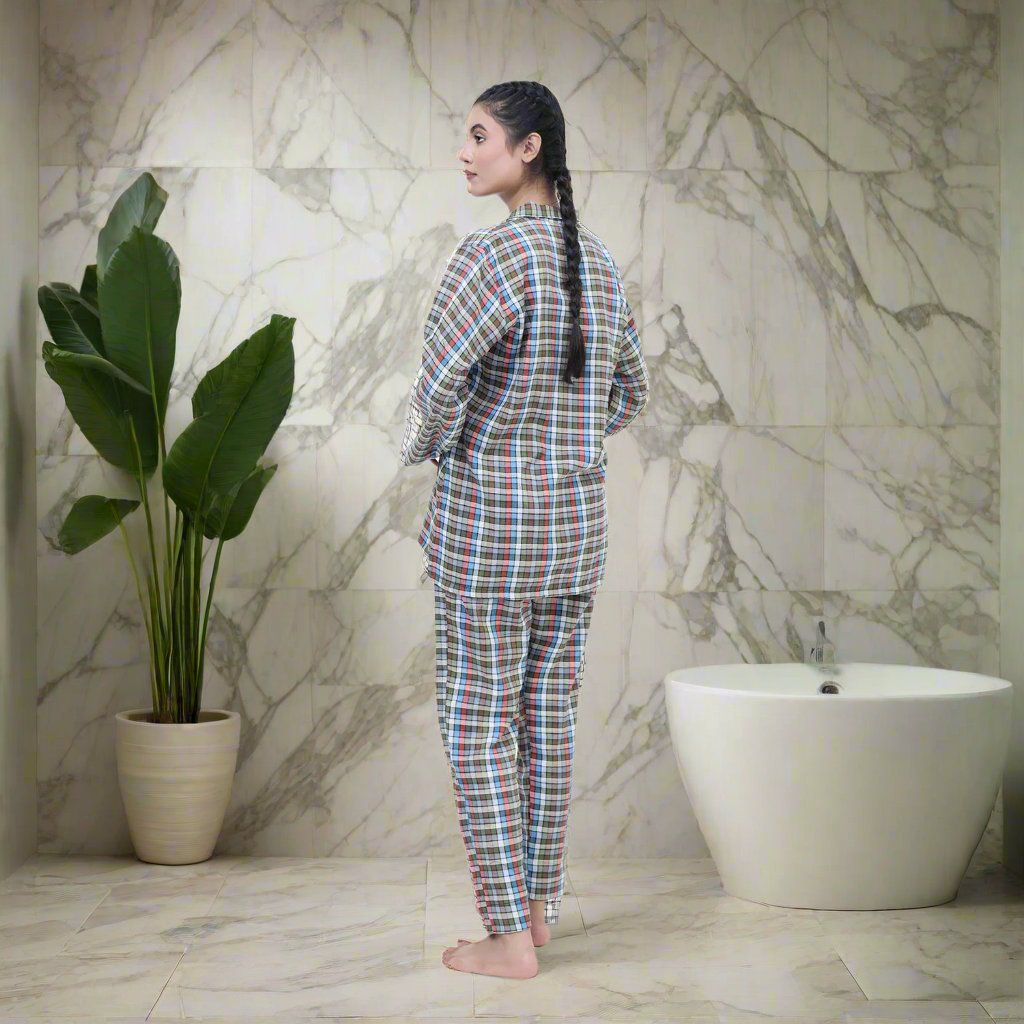 Green Check - Fleece Night 2-Piece Suits - Back