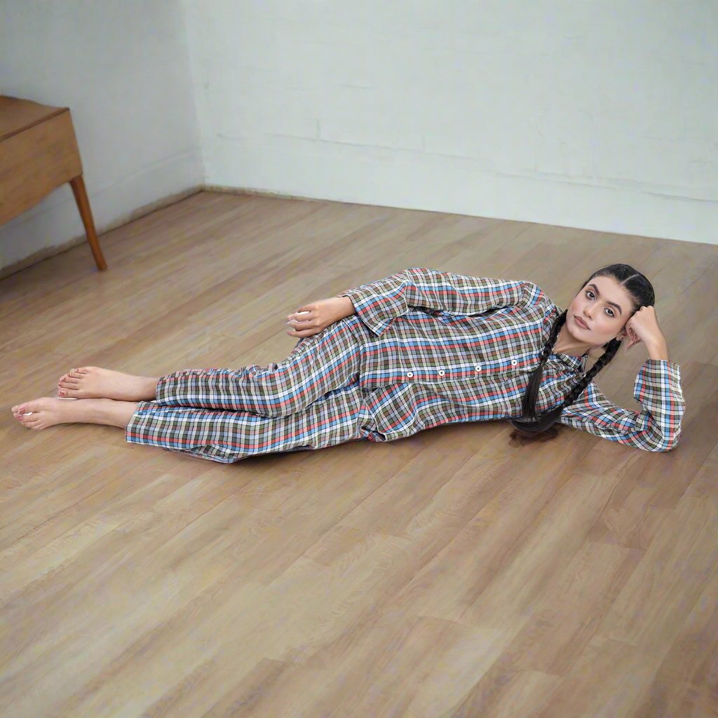 Green Check - Fleece Night 2-Piece Suits - Full