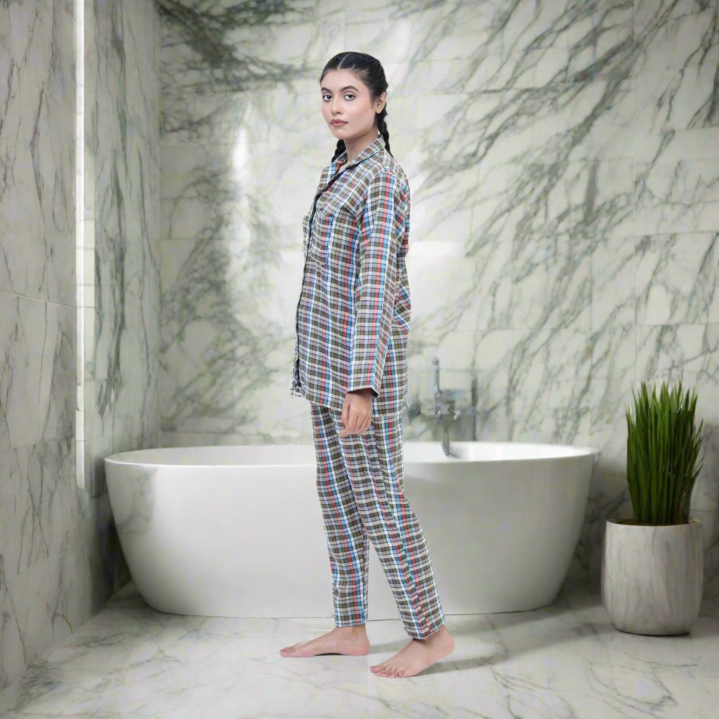 Green Check - Fleece Night 2-Piece Suits - Left Front